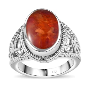 Matrix Fire Opal 3.00 ctw Solitaire Ring in Platinum Over Copper with Magnet (Size 7.0)