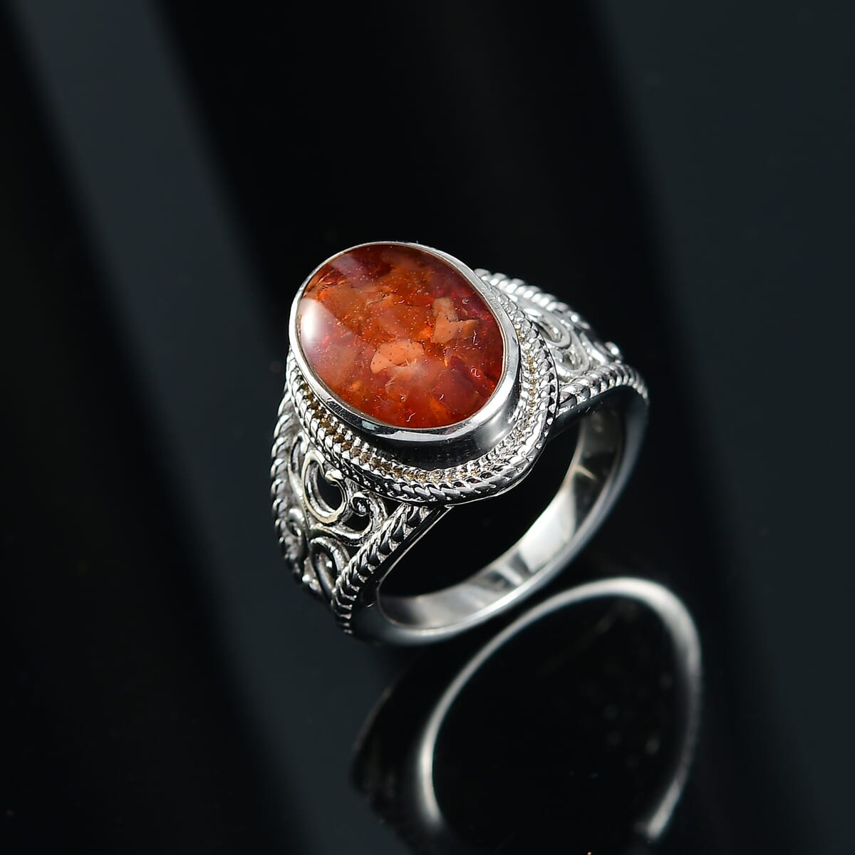 Matrix Fire Opal 3.00 ctw Solitaire Ring in Platinum Over Copper with Magnet (Size 7.0) image number 1