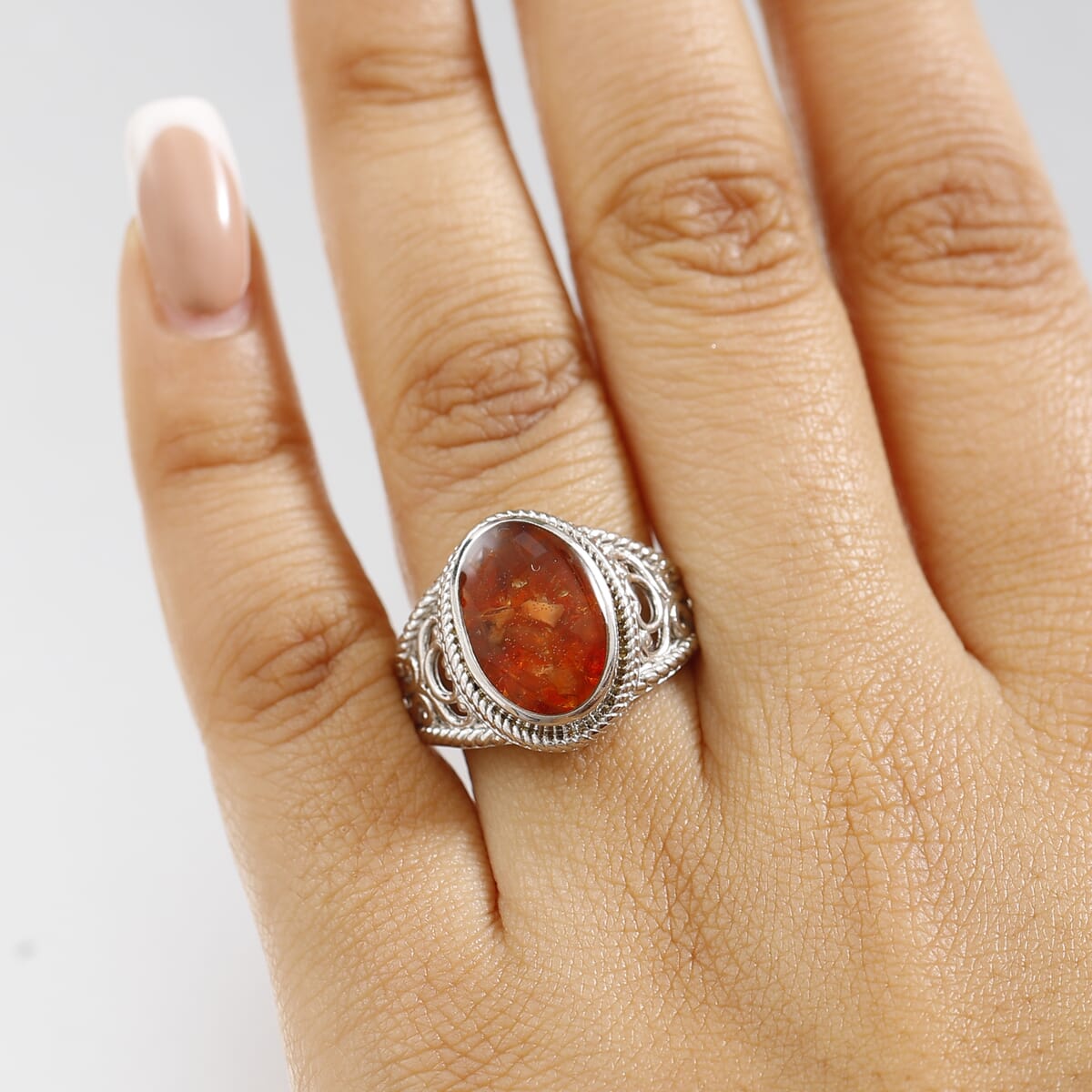 Matrix Fire Opal 3.00 ctw Solitaire Ring in Platinum Over Copper with Magnet (Size 7.0) image number 2