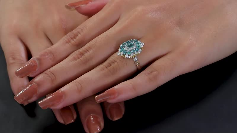 Premium Pirineu Lagoon Tourmaline, Moissanite Ring in 18K Vermeil YG and Rhodium Over Sterling Silver (Size 6.0) 1.35 ctw