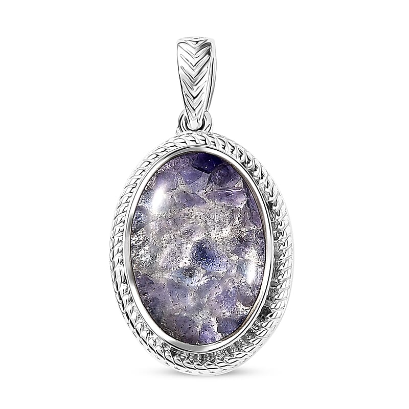 Matrix Tanzanite 3.00 ctw Solitaire Pendant without Chain in Platinum Over Copper with Magnet