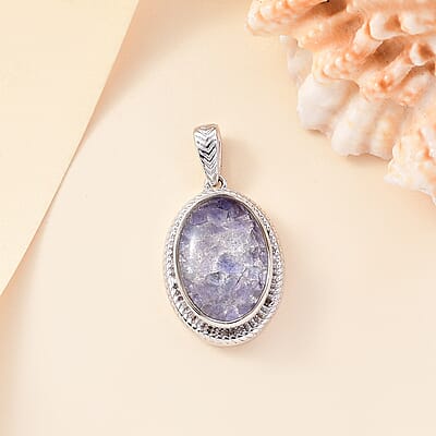 Matrix Tanzanite 3.00 ctw Solitaire Pendant without Chain in Platinum Over Copper with Magnet