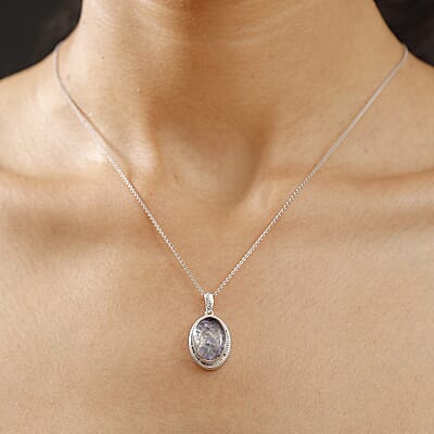 Matrix Tanzanite 3.00 ctw Solitaire Pendant without Chain in Platinum Over Copper with Magnet