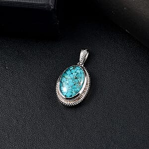 Matrix Sleeping Beauty Turquoise 8.00 ctw Solitaire Pendant without Chain in Platinum Over Copper with Magnet