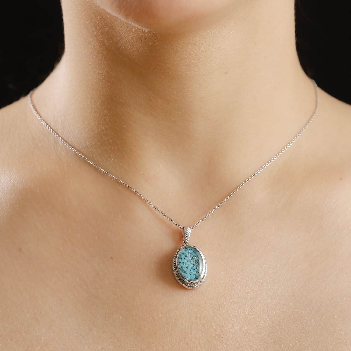 Matrix Sleeping Beauty Turquoise 8.00 ctw Solitaire Pendant in Platinum Over Copper with Magnet image number 2