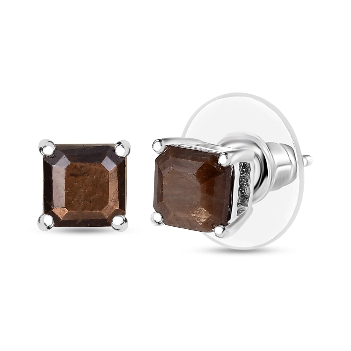 D'Joy Chocolate Sapphire 3.00 ctw Solitaire Stud Earrings in Sterling Silver image number 0