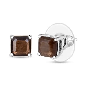 D'Joy Chocolate Sapphire 3.00 ctw Solitaire Stud Earrings in Sterling Silver