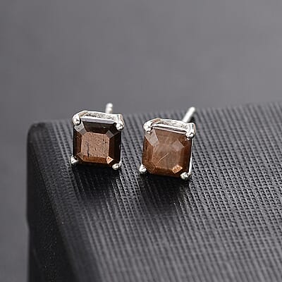 D'Joy Chocolate Sapphire 3.00 ctw Solitaire Stud Earrings in Sterling Silver