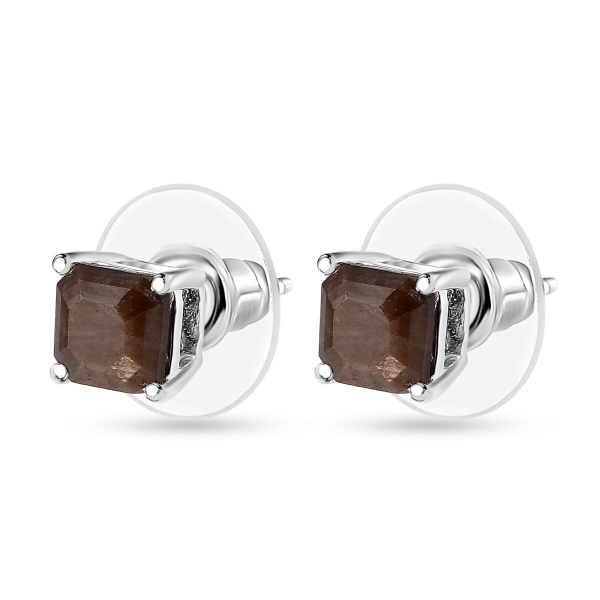 D'Joy Chocolate Sapphire 3.00 ctw Solitaire Stud Earrings in Sterling Silver image number 3