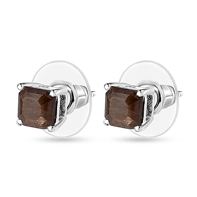 D'Joy Chocolate Sapphire 3.00 ctw Solitaire Stud Earrings in Sterling Silver