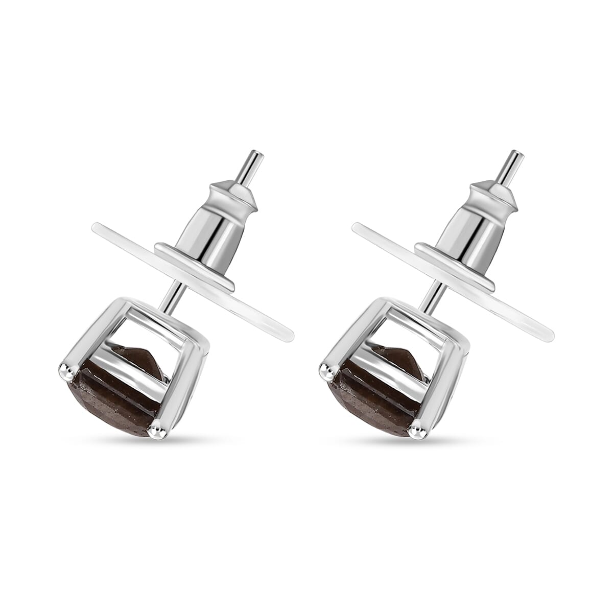 D'Joy Chocolate Sapphire 3.00 ctw Solitaire Stud Earrings in Sterling Silver image number 4