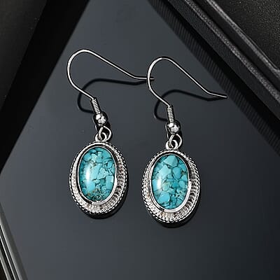 Matrix Sleeping Beauty Turquoise 7.00 ctw Earrings in Platinum Over Copper with Magnet