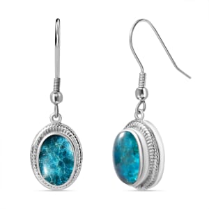 Matrix Neon Apatite 7.00 ctw Fish Hook Earrings in Platinum Over Copper with Magnet