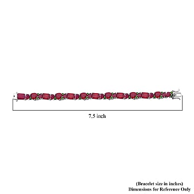 Niassa Ruby (FF) and Chrome Diopside 52.85 ctw Art Deco Bracelet in Rhodium Over Sterling Silver (7.25 In)