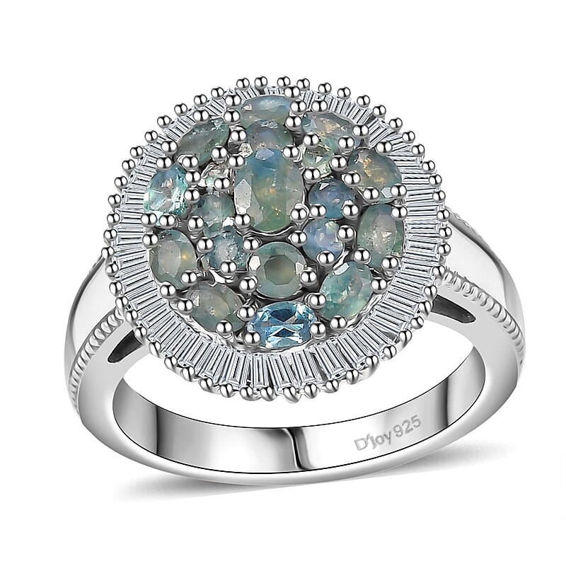 D'Joy Narsipatnam Alexandrite and Diamond 1.70 ctw Blooming Radiance Ring in Rhodium Over Sterling Silver (Size 10.0) 
