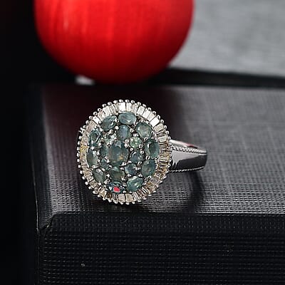 D'Joy Narsipatnam Alexandrite and Diamond 1.70 ctw Blooming Radiance Ring in Rhodium Over Sterling Silver (Size 10.0) 