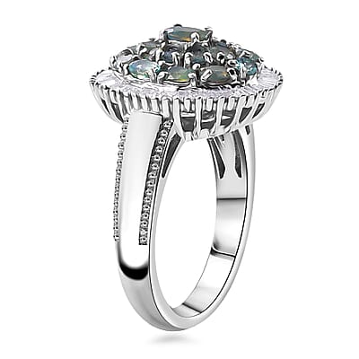 D'Joy Narsipatnam Alexandrite and Diamond 1.70 ctw Blooming Radiance Ring in Rhodium Over Sterling Silver (Size 10.0) 