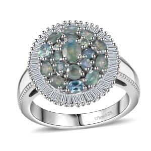 Narsipatnam Alexandrite and Diamond 1.70 ctw Blooming Radiance Ring in Rhodium Over Sterling Silver (Size 5.0)