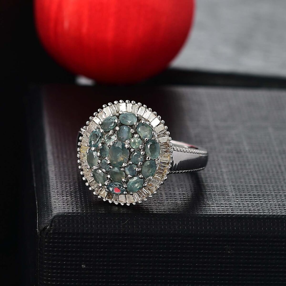 Narsipatnam Alexandrite and Diamond 1.70 ctw Blooming Radiance Ring in Rhodium Over Sterling Silver (Size 5.0) image number 1
