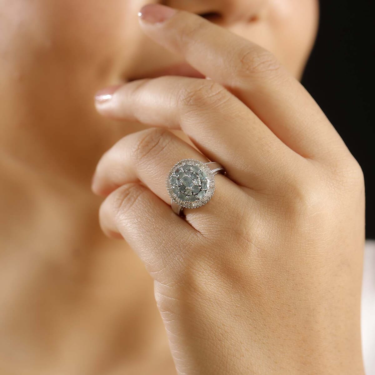 Narsipatnam Alexandrite and Diamond 1.70 ctw Blooming Radiance Ring in Rhodium Over Sterling Silver (Size 5.0) image number 2