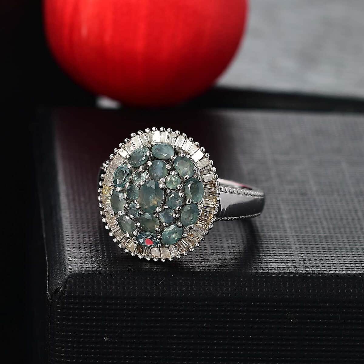 Narsipatnam Alexandrite and Diamond 1.70 ctw Blooming Radiance Ring in Rhodium Over Sterling Silver (Size 7.0) image number 1