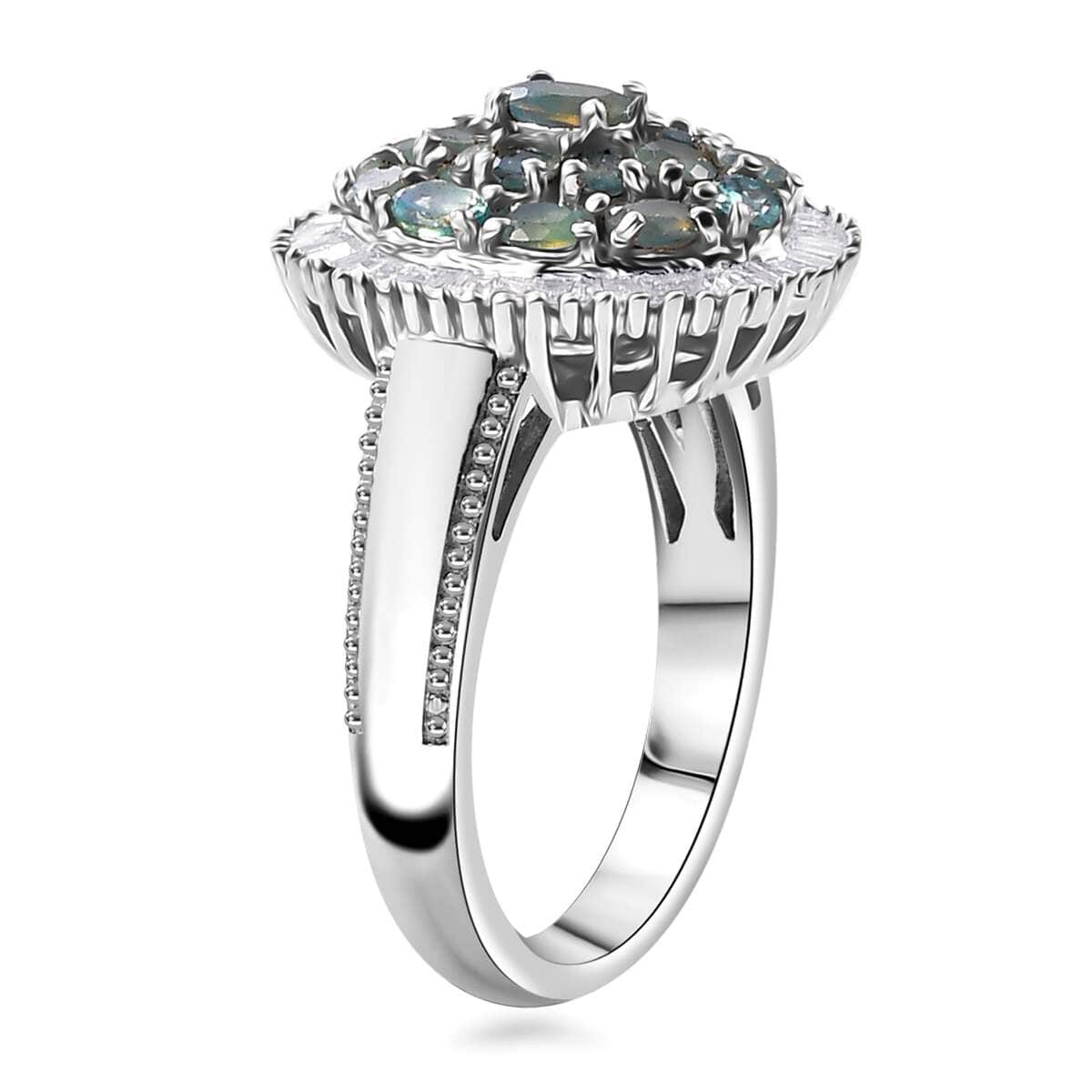 Narsipatnam Alexandrite and Diamond 1.70 ctw Blooming Radiance Ring in Rhodium Over Sterling Silver (Size 7.0) image number 3