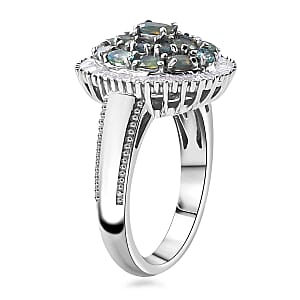 D'Joy Narsipatnam Alexandrite and Diamond 1.70 ctw Blooming Radiance Ring in Rhodium Over Sterling Silver (Size 7.0)