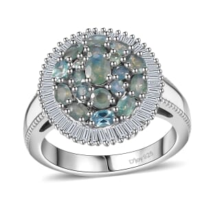 Narsipatnam Alexandrite and Diamond 1.70 ctw Blooming Radiance Ring in Rhodium Over Sterling Silver (Size 9.0) (Del. in 8-10 Days)