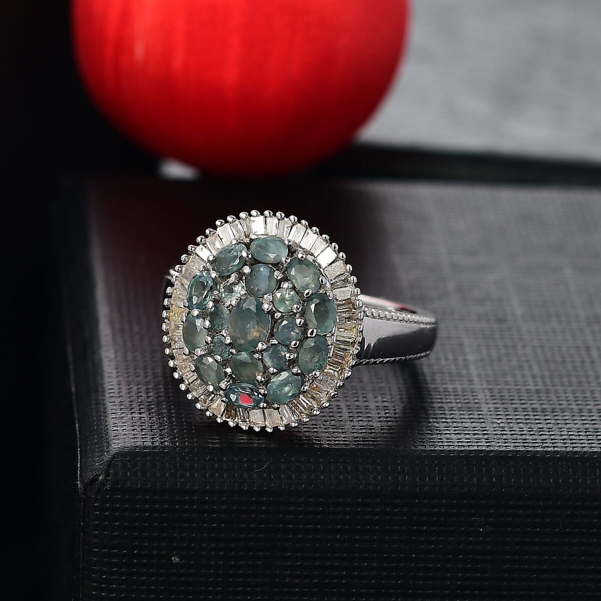 Narsipatnam Alexandrite and Diamond 1.70 ctw Blooming Radiance Ring in Rhodium Over Sterling Silver (Size 9.0) (Del. in 8-10 Days) image number 1