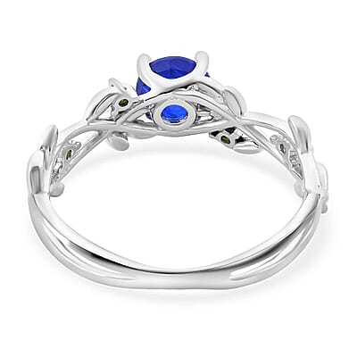 Vietnamese Cobalt Blue Spinel (DF) and Chrome Diopside 1.15 ctw Ring in Rhodium Over Sterling Silver (Size 10.0)