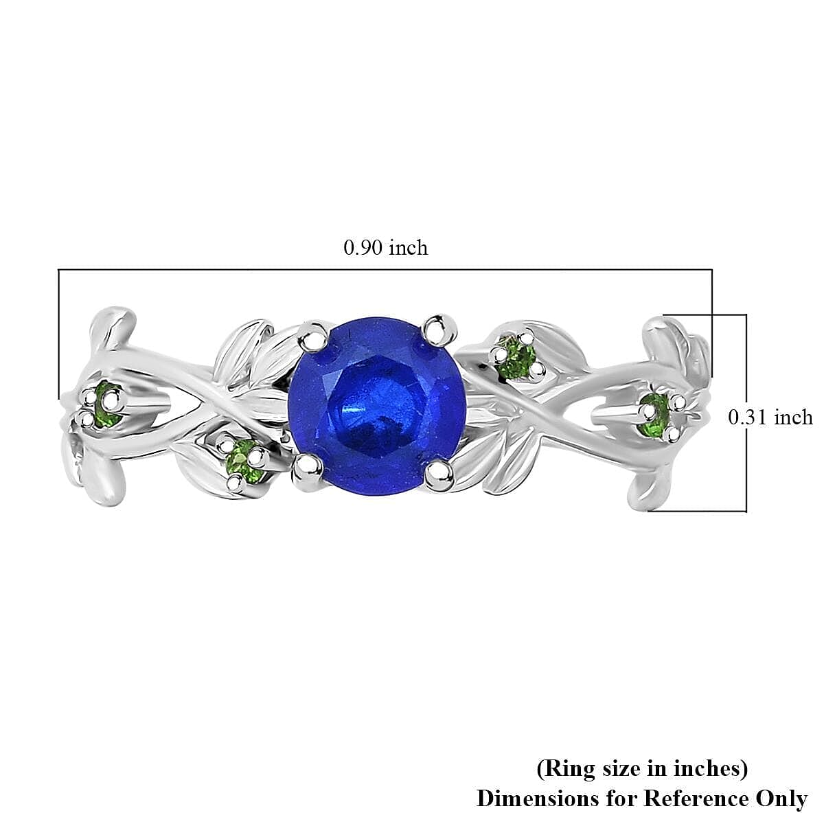 Vietnamese Cobalt Blue Spinel (DF) and Chrome Diopside 1.15 ctw Ring in Rhodium Over Sterling Silver (Size 10.0)