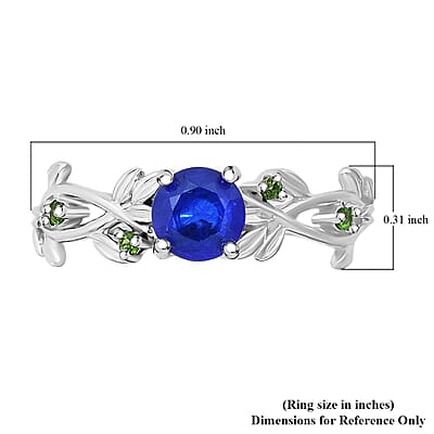 Vietnamese Cobalt Blue Spinel (DF) and Chrome Diopside 1.15 ctw Ring in Rhodium Over Sterling Silver (Size 10.0)