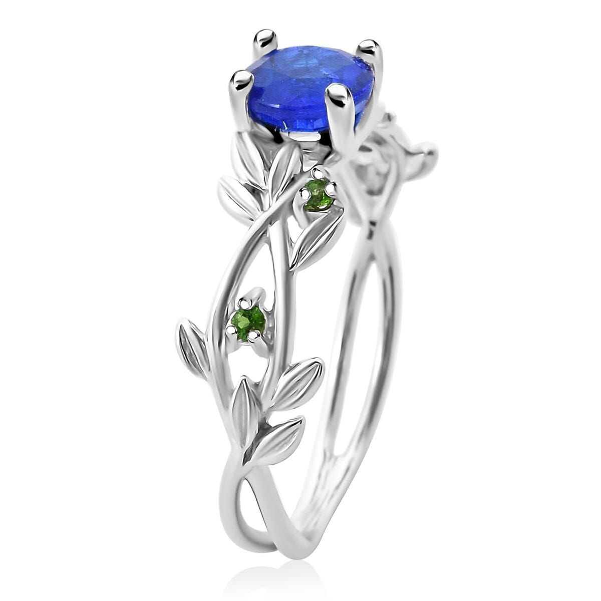 Vietnamese Cobalt Blue Spinel (DF) and Chrome Diopside 1.15 ctw Ring in Rhodium Over Sterling Silver (Size 5.0) image number 3