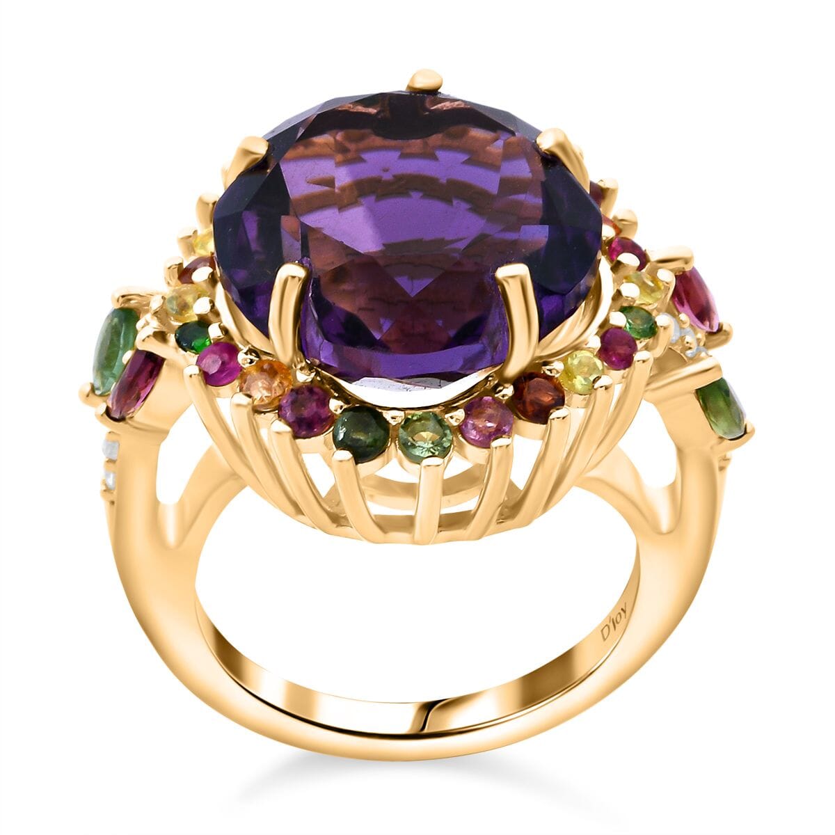 Floral Cut Premium African Amethyst and Multi Gemstone 11.20 ctw Gilded Garden Ring in Vermeil Yellow Gold Over Sterling Silver (Size 10.0) image number 0