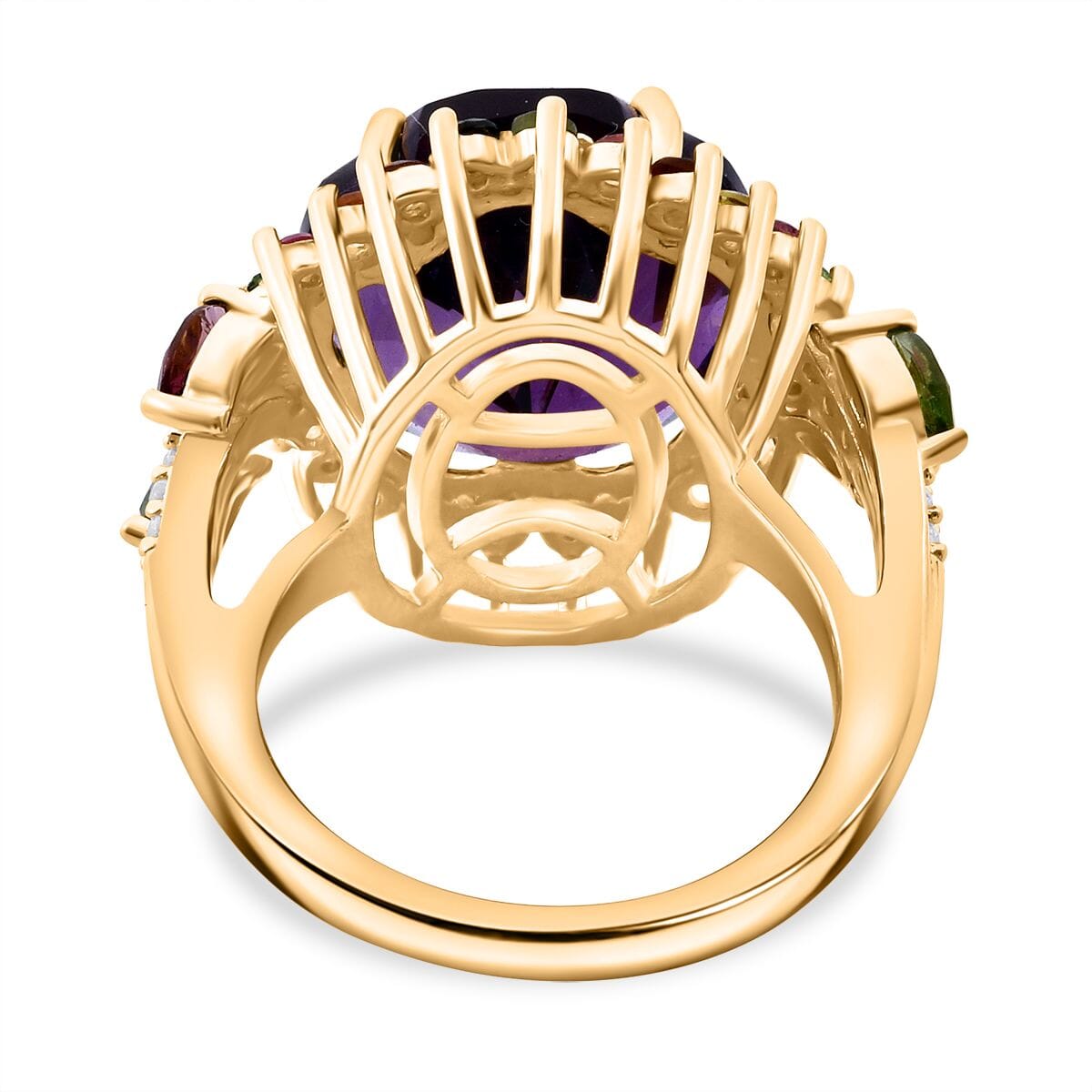 Floral Cut Premium African Amethyst and Multi Gemstone 11.20 ctw Gilded Garden Ring in Vermeil Yellow Gold Over Sterling Silver (Size 10.0) image number 4