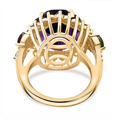 Floral Cut Premium African Amethyst and Multi Gemstone 11.20 ctw Gilded Garden Ring in Vermeil Yellow Gold Over Sterling Silver (Size 10.0)