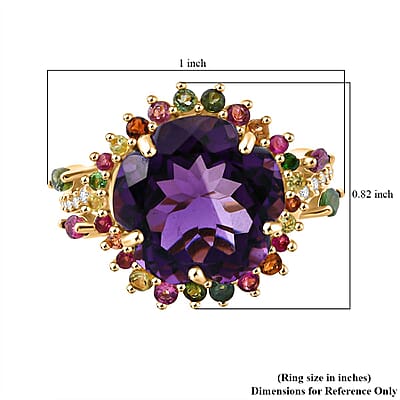 Floral Cut Premium African Amethyst and Multi Gemstone 11.20 ctw Gilded Garden Ring in Vermeil Yellow Gold Over Sterling Silver (Size 10.0)