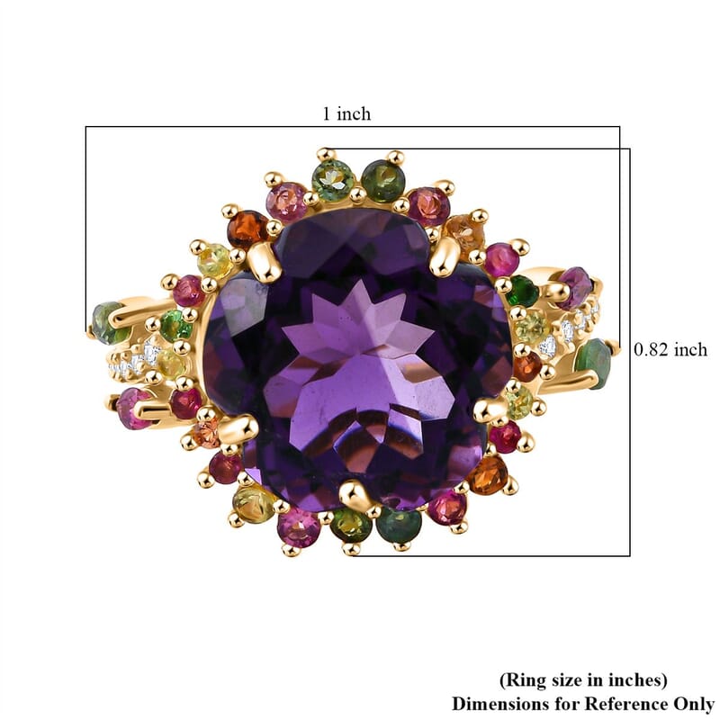 Floral Cut Premium African Amethyst and Multi Gemstone 11.20 ctw Gilded Garden Ring in Vermeil Yellow Gold Over Sterling Silver (Size 10.0)