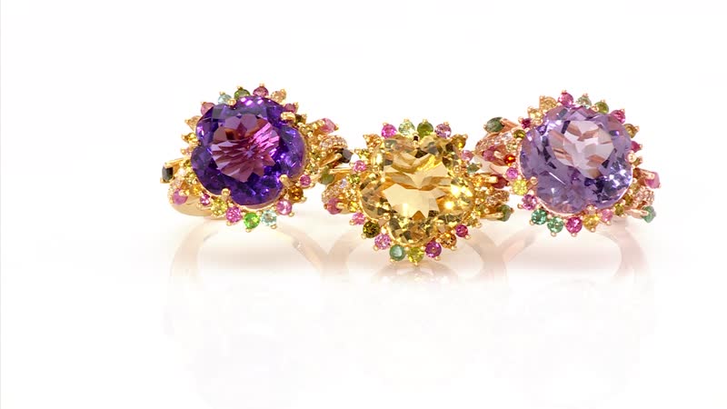 Doorbuster Premium African Amethyst, Multi Gemstone Ring in Vermeil YG Over Sterling Silver (Size 10.0) 12.65 ctw