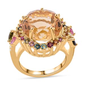 Premium Brazilian Citrine and Multi Gemstone 12.65 ctw Gilded Garden Ring in Vermeil Yellow Gold Over Sterling Silver (Size 6.0)