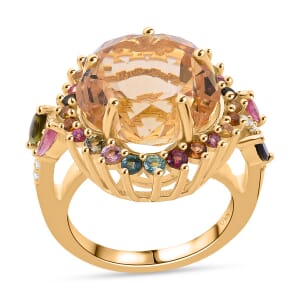 Floral Cut Premium Brazilian Citrine and Multi Gemstone 10.75 ctw Gilded Garden Ring in Vermeil Yellow Gold Over Sterling Silver (Size 8.0)