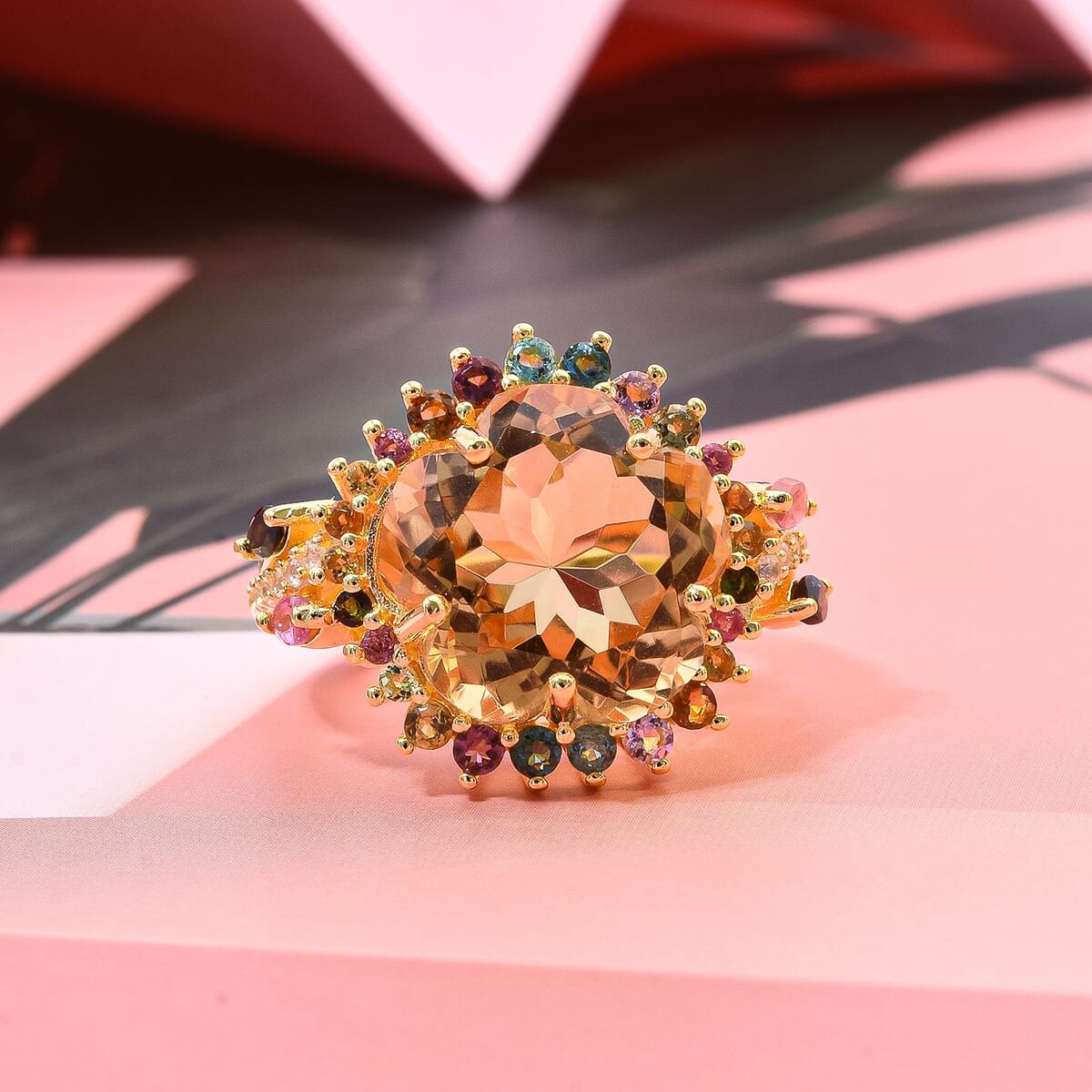 Floral Cut Premium Brazilian Citrine and Multi Gemstone 10.75 ctw Gilded Garden Ring in Vermeil Yellow Gold Over Sterling Silver (Size 8.0) image number 1