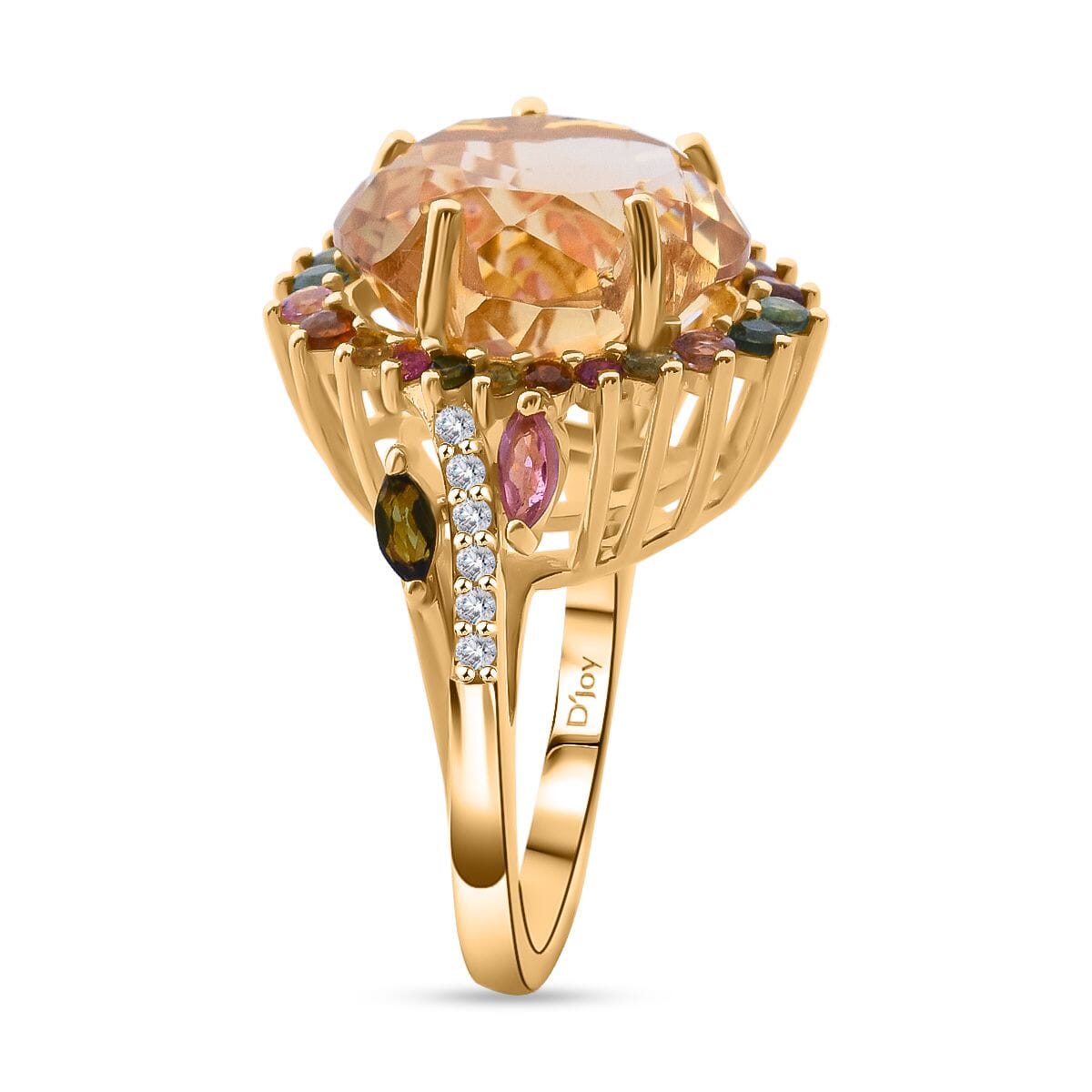 Floral Cut Premium Brazilian Citrine and Multi Gemstone 10.75 ctw Gilded Garden Ring in Vermeil Yellow Gold Over Sterling Silver (Size 8.0) image number 3