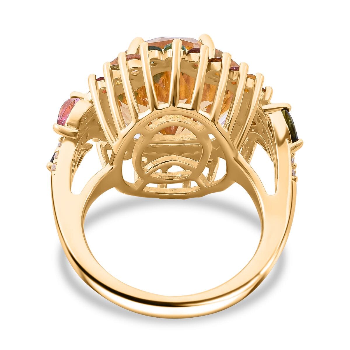 Floral Cut Premium Brazilian Citrine and Multi Gemstone 10.75 ctw Gilded Garden Ring in Vermeil Yellow Gold Over Sterling Silver (Size 8.0) image number 4