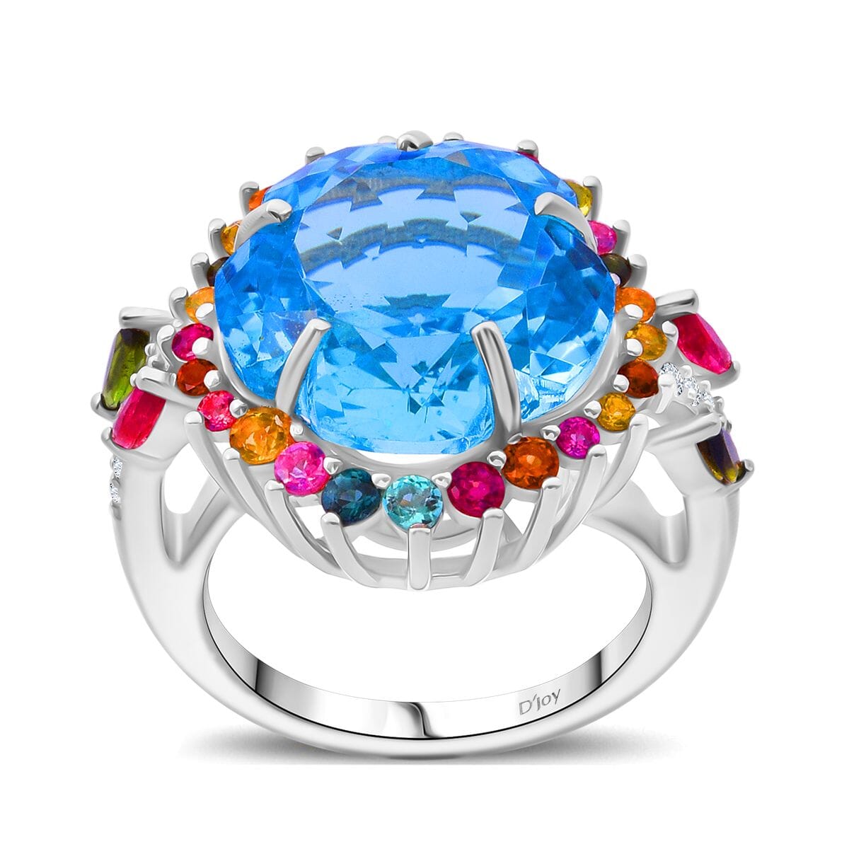 Floral Cut Premium Sky Blue Topaz and Multi Gemstone 14.50 ctw Gilded Garden Ring in Rhodium Over Sterling Silver (Size 10.0) image number 0