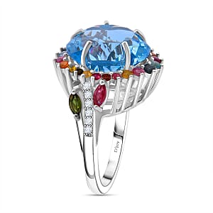 Floral Cut Premium Sky Blue Topaz and Multi Gemstone 14.50 ctw Gilded Garden Ring in Rhodium Over Sterling Silver (Size 10.0)