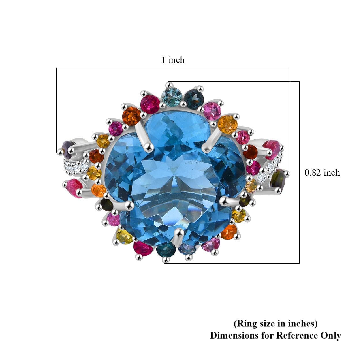 Floral Cut Premium Sky Blue Topaz and Multi Gemstone 14.50 ctw Gilded Garden Ring in Rhodium Over Sterling Silver (Size 10.0) image number 5