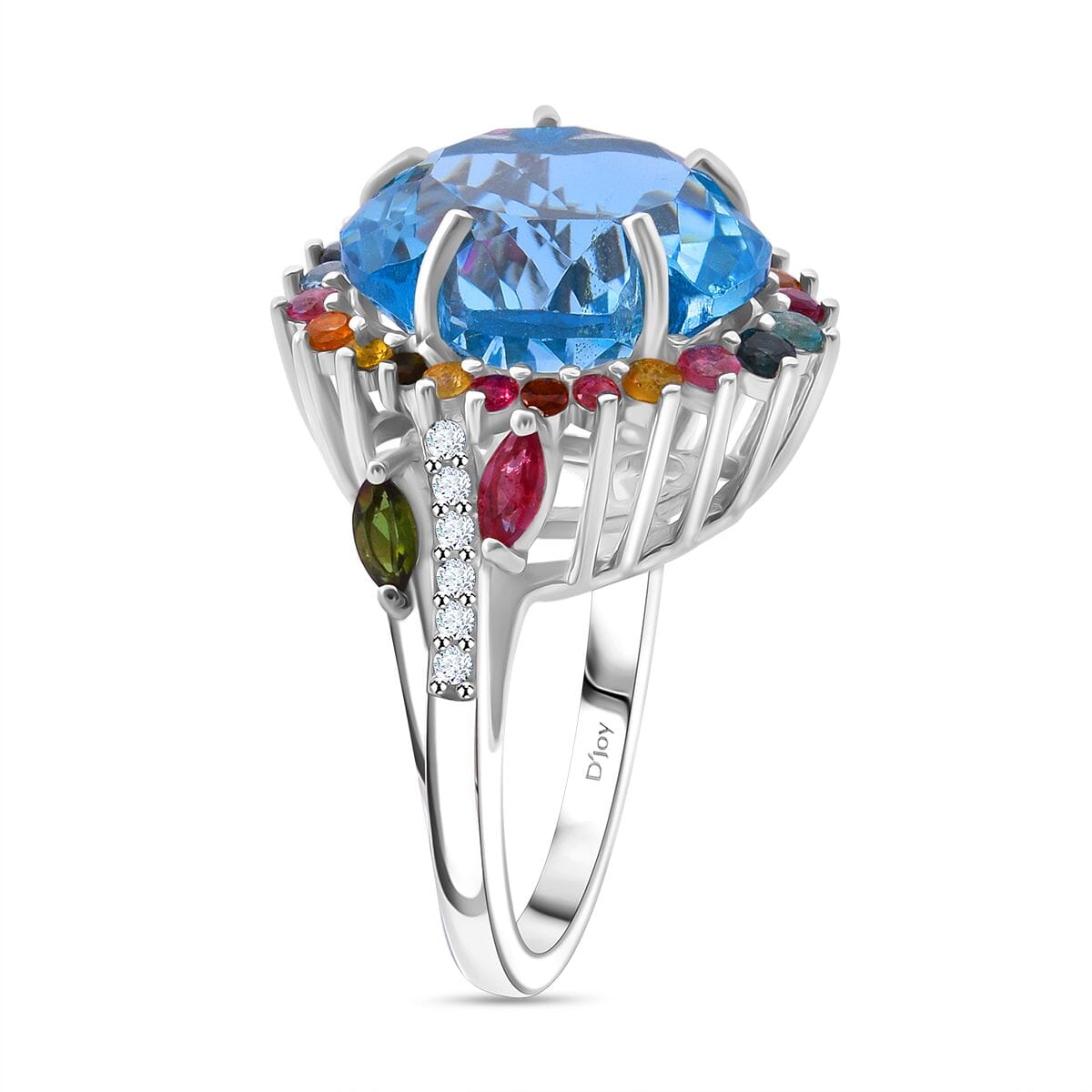 Floral Cut Premium Sky Blue Topaz and Multi Gemstone 14.50 ctw Gilded Garden Ring in Rhodium Over Sterling Silver (Size 9.0) image number 3