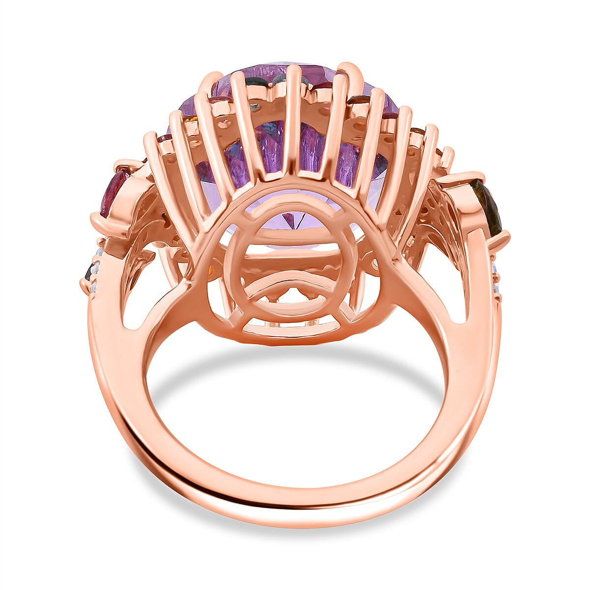 Floral Cut Premium Rose De France Amethyst and Multi Gemstone 11.25 ctw Gilded Garden Ring in Vermeil Rose Gold Over Sterling Silver (Size 10.0) image number 4