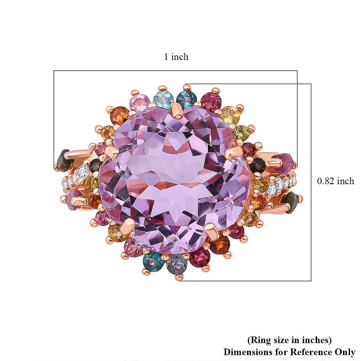 Floral Cut Premium Rose De France Amethyst and Multi Gemstone 11.25 ctw Gilded Garden Ring in Vermeil Rose Gold Over Sterling Silver (Size 10.0) image number 5